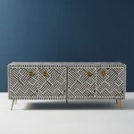 Leelawati Arts : Bone Inlay Optical Design Media Cabinet in Black, Bone Inlay Optical Design