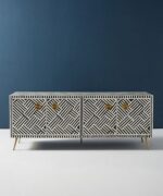 Leelawati Arts : Bone Inlay Optical Design Media Cabinet in Black, Bone Inlay Optical Design