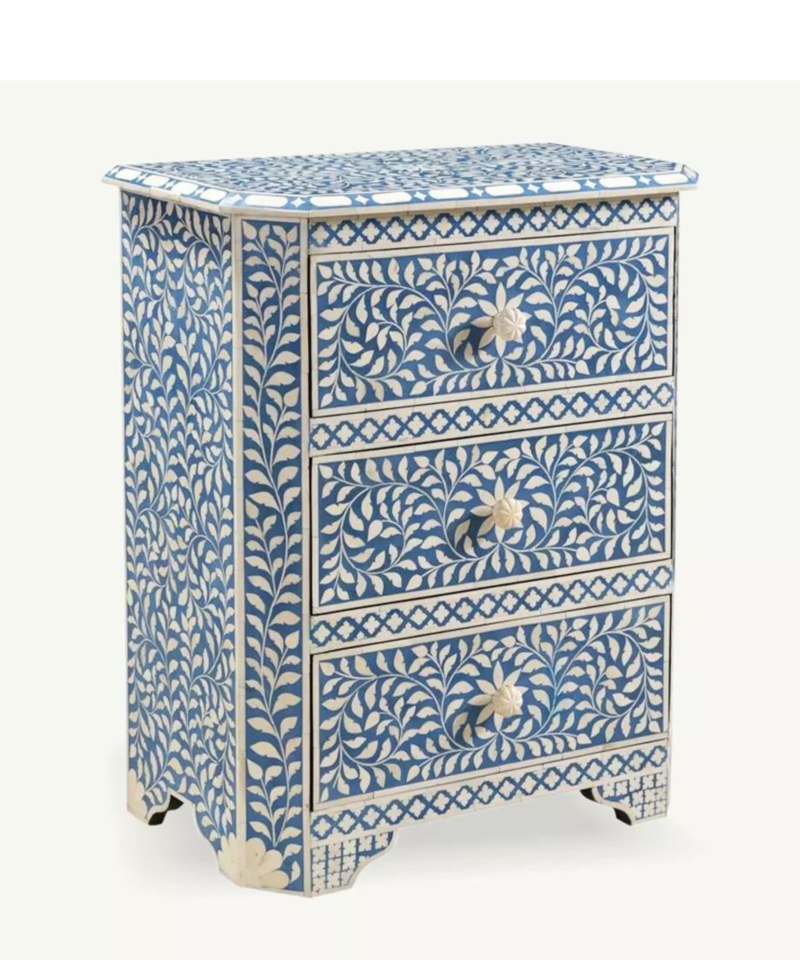 1-24-1.jpg Leelawati Arts : Home Decorative Blue Bone Inlay 3 Drawer Bedside Table / Home Decor Handmade Customized Bedside Table - Image 1