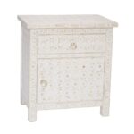 Leelawati Arts : Home Decor White Bone Inlay 1 Drawer 1 Door Bedside Table / A Use Home And Office Bedside Table