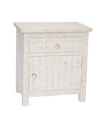 Leelawati Arts : Home Decor White Bone Inlay 1 Drawer 1 Door Bedside Table / A Use Home And Office Bedside Table