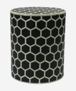 Leelawati Arts : Home Decorative Wood Bone Inlay Bedside Table / Round Drum Side Table Black Honey Comb Pattern Side Table - Image 3