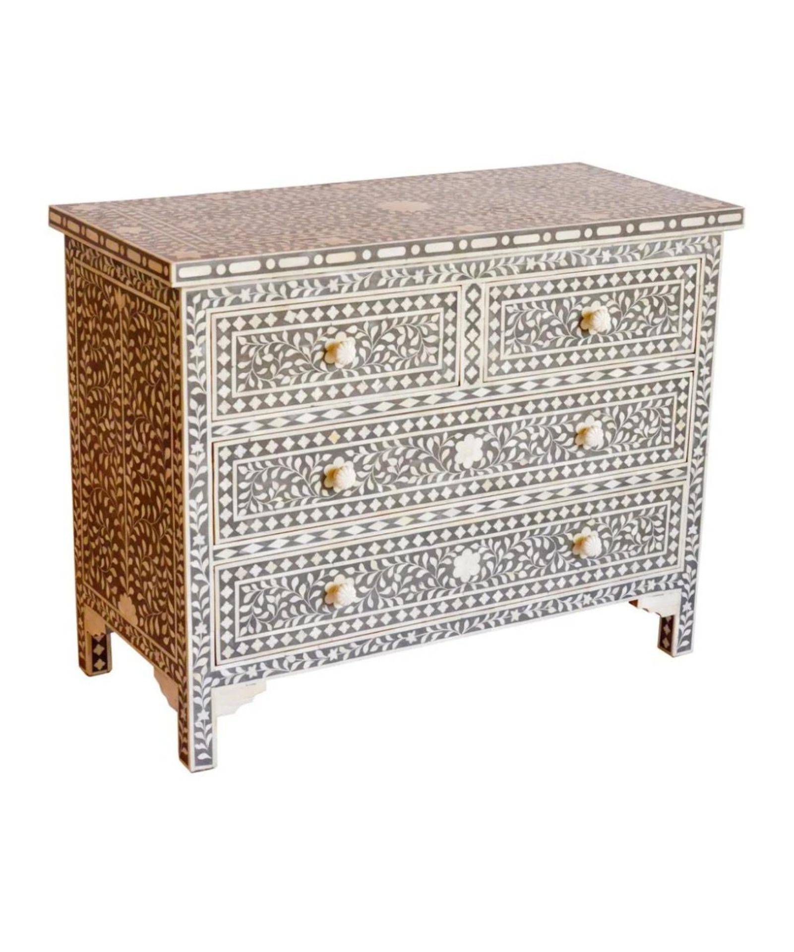 1-29.jpg Leelawati Arts : Home Decorative 4 Drawer Wood Bone Inlay Desk Console Table / Home Decor Grey Colour Bone Inlay Console Table - Image 1