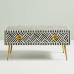 Leelawati Arts : Bone Inlay Coffee Table, Bone Inlay Optical Design Small Center Table