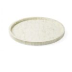 Leelawati Arts : Home Decorative White Wood Bone Inlay Round Tray / Home Decor Bone Inlaid Round Tray