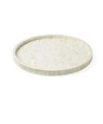 Leelawati Arts : Home Decorative White Wood Bone Inlay Round Tray / Home Decor Bone Inlaid Round Tray