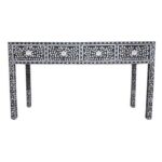 Leelawati Arts : Home Decorative Mother Of Pearl Inlay 4 Drawer Console Table / Black White Floral Pattern Mother Of Pearl Console Table