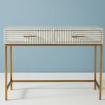 Leelawati Arts : Home Decorative Bone Inlay 2 Drawer Console Table / Home Decor Grey White Stripe Pattern Console Table