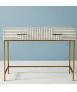 Leelawati Arts : Home Decorative Bone Inlay 2 Drawer Console Table / Home Decor Grey White Stripe Pattern Console Table
