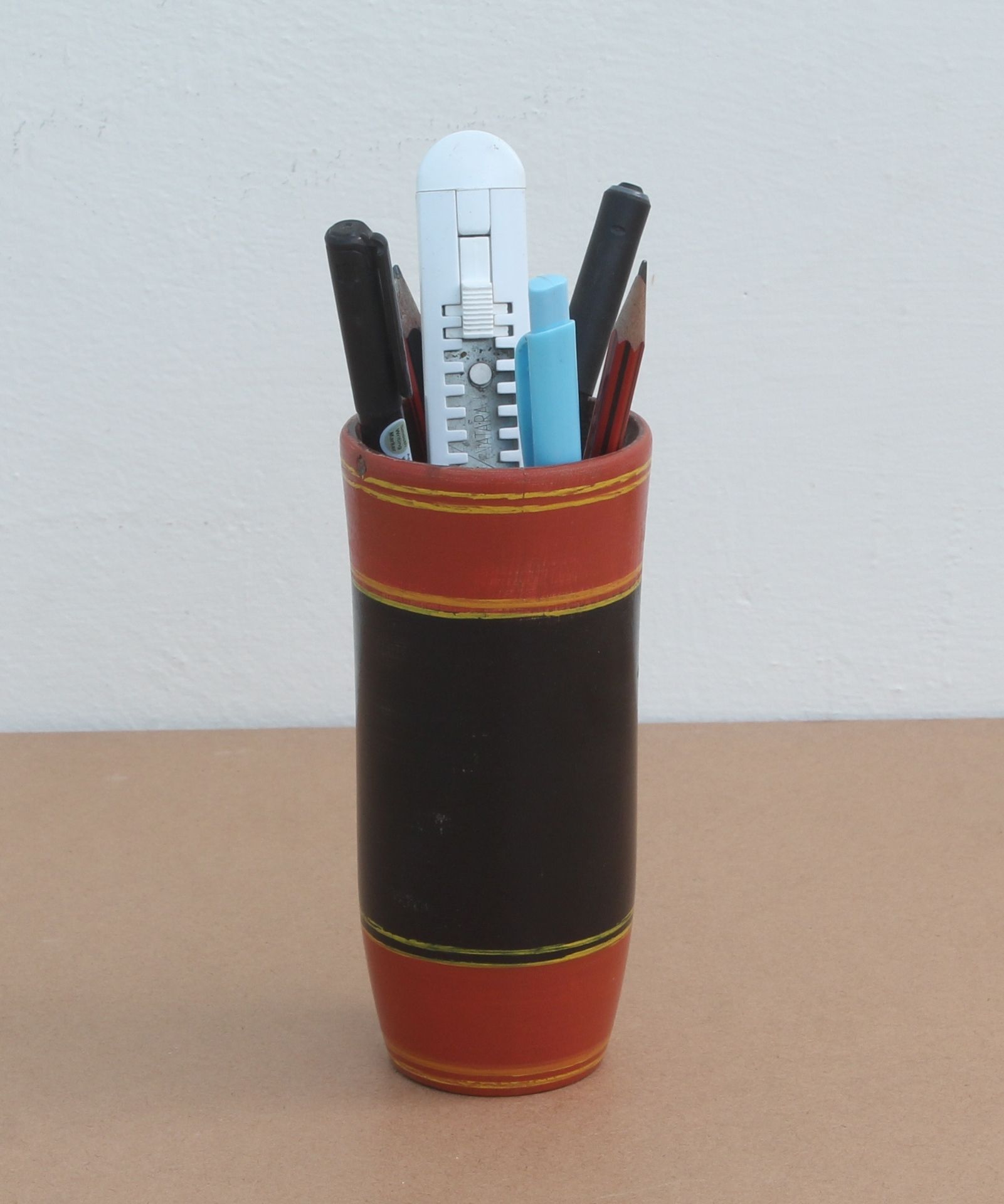 10-2.jpg Antique Wood Inlay Hand Painted Table Decorative Home Decorative Pen Holder - Image 1