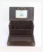 Antique Wooden Brass Hide Drawer Jewelry Storage Box - Image 4