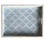 Leelawati Arts : Home Decorative Ice Blue Pattern Bone Inlay Tray / Wood Bone Inlay Serving Tray