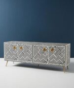 Leelawati Arts : Bone Inlay Optical Design Media Cabinet in Black, Bone Inlay Optical Design - Image 2