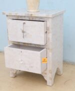 Handmade Handicrafts Mother of Pearl Two Drawer Bedside Table With Lock / Side Table / Smart Modern Bedside Table - Image 2