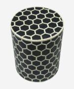 Leelawati Arts : Home Decorative Wood Bone Inlay Bedside Table / Round Drum Side Table Black Honey Comb Pattern Side Table