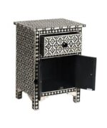Leelawati Arts : Home Decorative Black Bone Inlay Bedside 1 Drawer 2 Door Table - Image 2