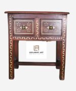 Wooden Bone Inlay 2 Drawer Bedside Table