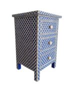 Leelawati Arts : Home Decor Blue Bone Inlay 3 Drawer Bedside Table / Fish Scale Pattern Bone Wood Bedside Table - Image 2