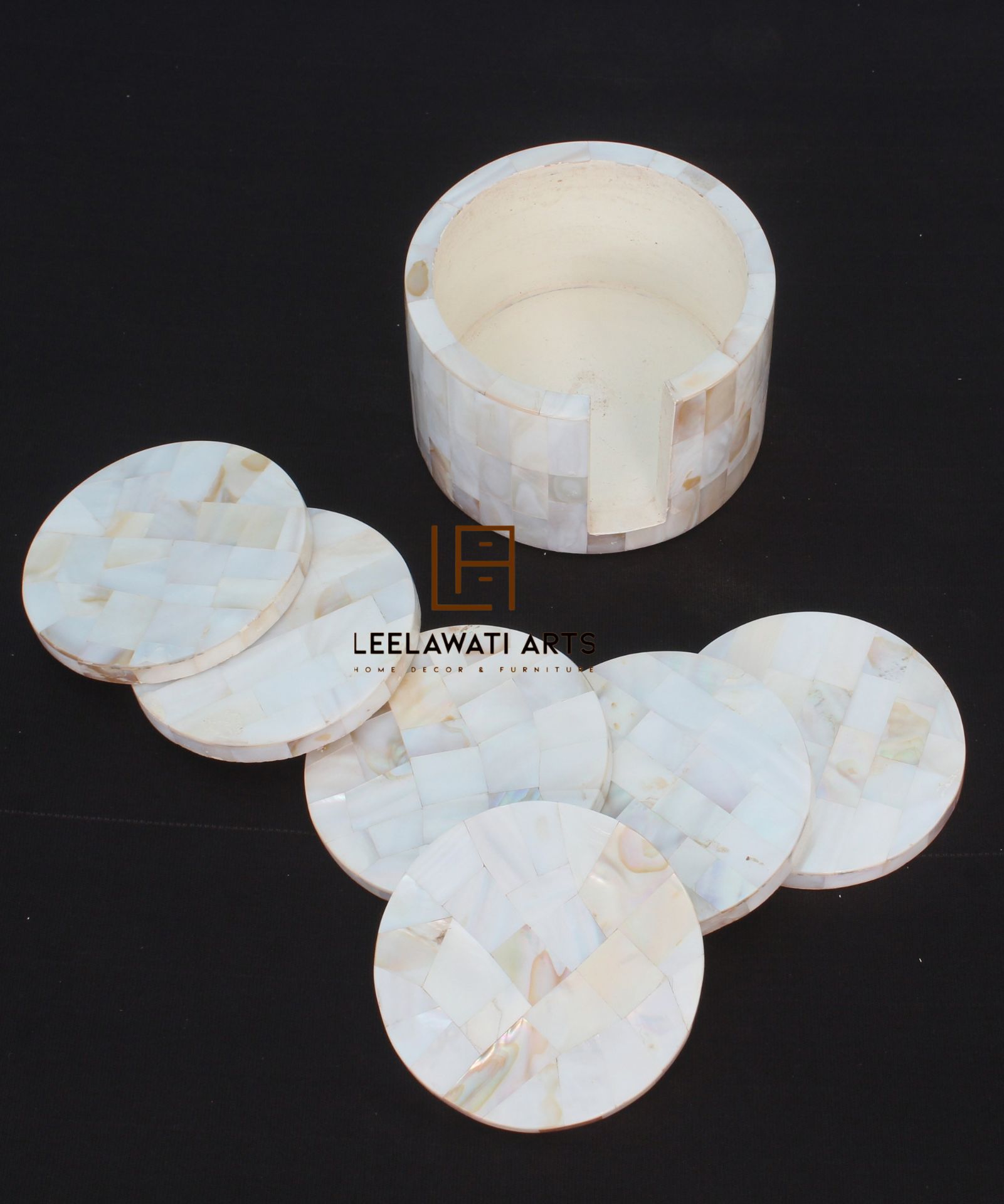 2-6-6.jpg Mother of Pearl Inlay Tea Coffee Coaster - Image 1