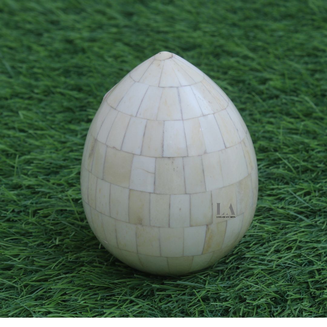2 Leelawati Arts : Wooden Bone Egg Shape Table Decorative Item Paper Weight - Image 1