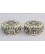 Wood Bone Inlay Home Decorative Unique Hand Painted Round Shape Storage Box