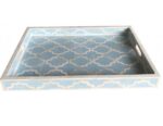 Leelawati Arts : Home Decorative Ice Blue Pattern Bone Inlay Tray / Wood Bone Inlay Serving Tray - Image 2