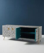 Leelawati Arts : Bone Inlay Optical Design Media Cabinet in Black, Bone Inlay Optical Design - Image 5