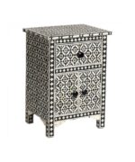 Leelawati Arts : Home Decorative Black Bone Inlay Bedside 1 Drawer 2 Door Table - Image 3