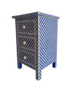 Leelawati Arts : Home Decor Blue Bone Inlay 3 Drawer Bedside Table / Fish Scale Pattern Bone Wood Bedside Table - Image 3