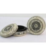 Wood Bone Inlay Home Decorative Unique Hand Painted Round Shape Storage Box - Image 2