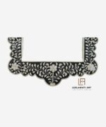 Wood Bone Inlay Black Flower Design Mirror Frame - Image 3