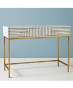 Leelawati Arts : Home Decorative Bone Inlay 2 Drawer Console Table / Home Decor Grey White Stripe Pattern Console Table - Image 4
