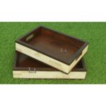 Leelawati Arts : Wood Bone Inlaid Carving Design Tray Set2