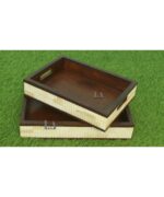 Leelawati Arts : Wood Bone Inlaid Carving Design Tray Set2