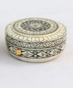 Wood Bone Inlay Home Decorative Unique Hand Painted Round Shape Storage Box - Image 3