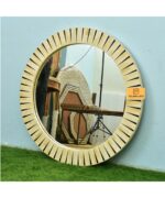 Leelawati Arts Wood Bone inlay Carved Design Mirror Frames / Round Living Room Wall Décor Mirror Frames