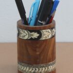 Antique Wood Inlay Hand Painted Table Decorative Home Decorative Pen Holder