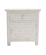 Leelawati Arts : Home Decor White Bone Inlay 1 Drawer 1 Door Bedside Table / A Use Home And Office Bedside Table - Image 4