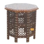 Wood Bone Inlay Hand Carving Hexagonal Side Table