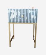 Bone Inlay 1 Drawer Bedside Table Gold Coated Legs Stand - Image 3