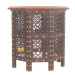 Wood Bone Inlay Hand Carving Hexagonal Side Table - Image 3