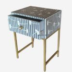 Bone Inlay 1 Drawer Bedside Table Gold Coated Legs Stand