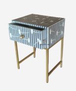 Bone Inlay 1 Drawer Bedside Table Gold Coated Legs Stand