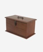 Antique Wooden Brass Hide Drawer Jewelry Storage Box - Image 2