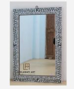 Antique Wood MOP Inlay Flower Design Home Decorative Mirror Frame - Image 2