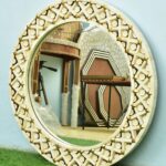 Leelawati Arts Wood Bone inlay Mirror Frames / Round Living Room Wall Décor Mirror Frames
