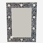 Home Decorative Wood Bone Inlay Black Flower Design Mirror Frame