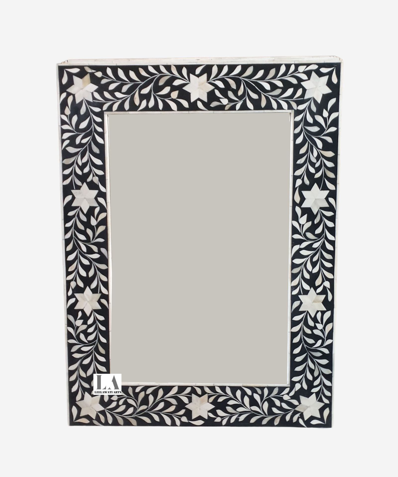 Untitled-1601-×-1920-px-1.jpg Home Decorative Wood Bone Inlay Black Flower Design Mirror Frame - Image 1