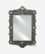 Wood Bone Inlay Black Flower Design Mirror Frame