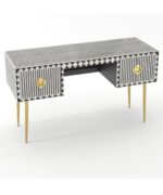 Leelawati Arts : Home Decorative 2 Drawer Black Stripe Pattern Wood Bone Inlay Console Table